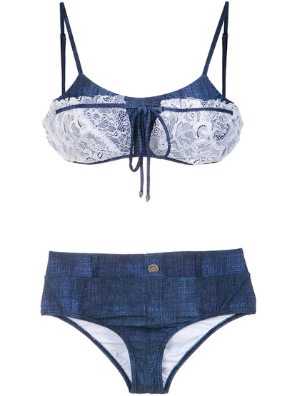 Lace Applique Denim Bikini Set