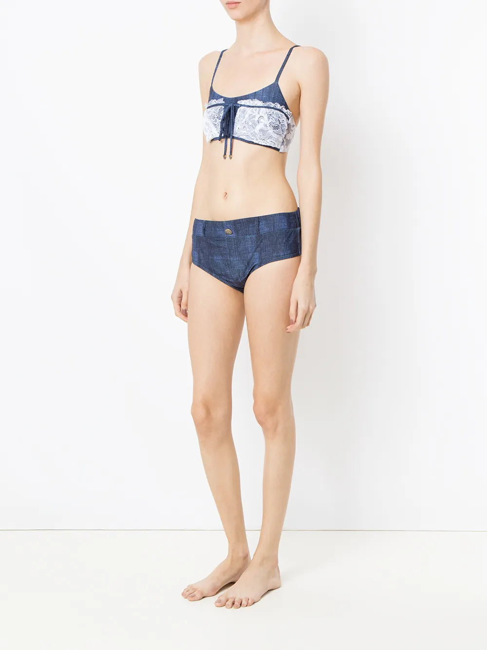 Lace Applique Denim Bikini Set