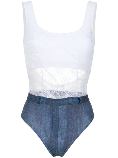 Lace And Denim Swimsuit