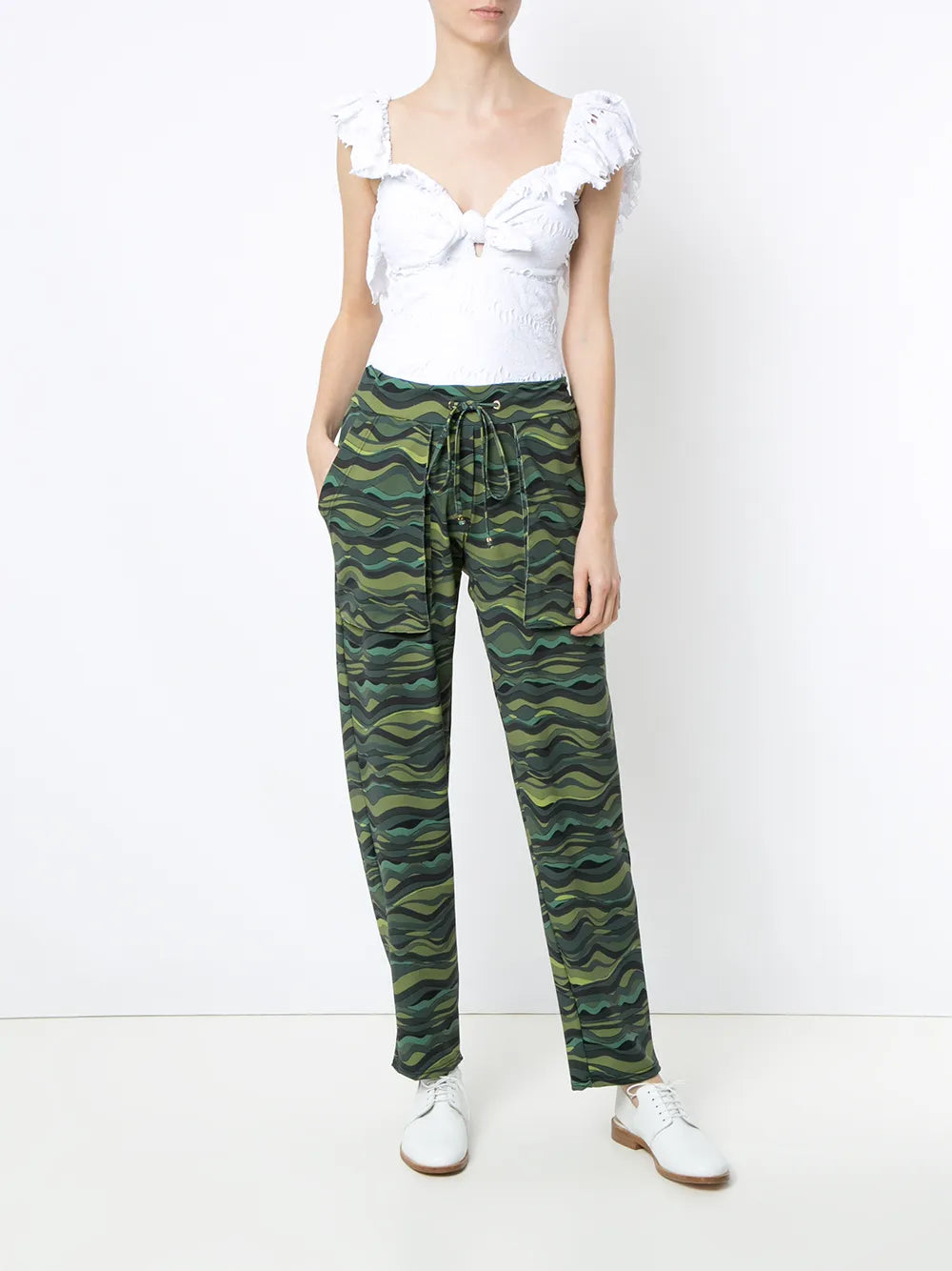 Wave Print Drawstring Pants