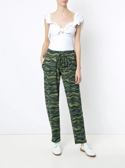 Wave Print Drawstring Pants