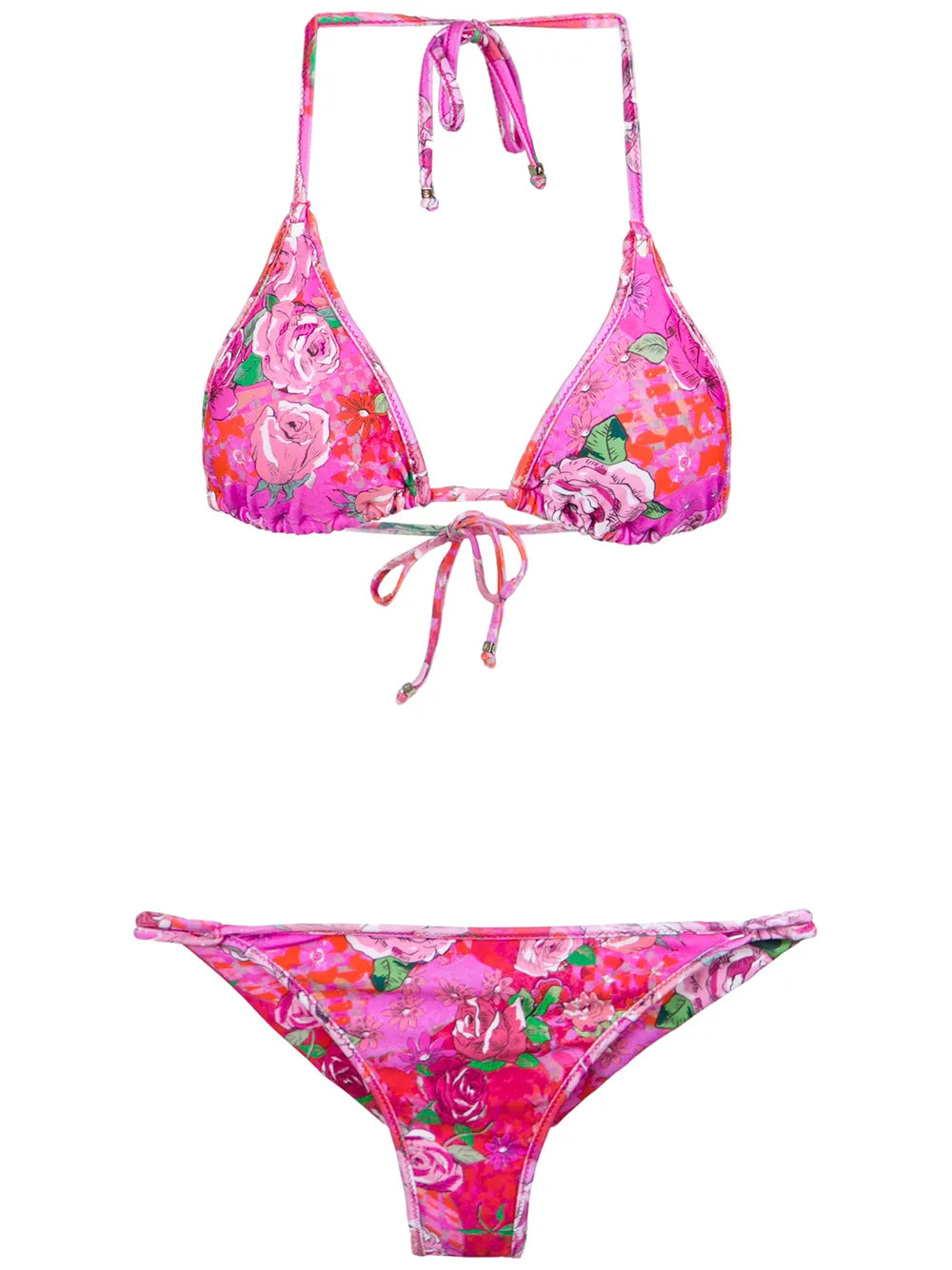 Rose Print Triangle Bikini Set