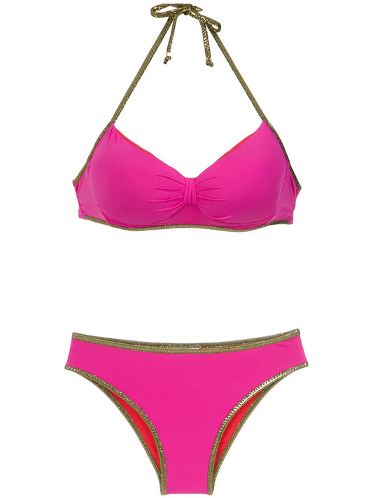 Gold-Tone Trimming Bikini Set