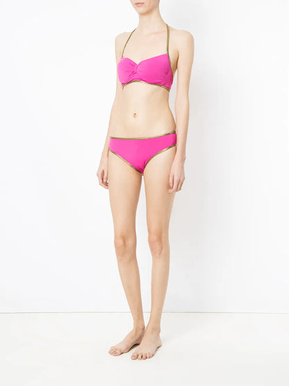 Gold-Tone Trimming Bikini Set