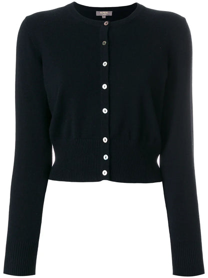 Cropped Contrast Button Cardigan
