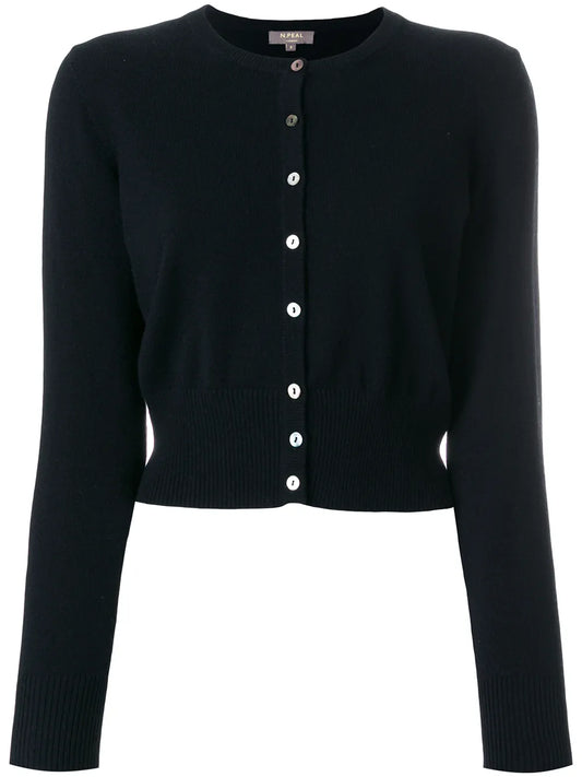 Cropped Contrast Button Cardigan