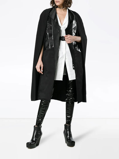 Leather Panel Cape Coat