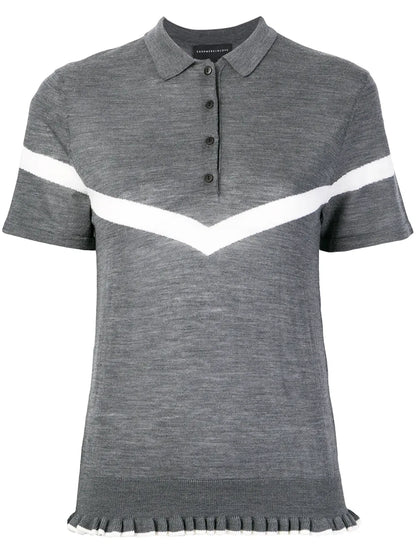 Ruffle Trimming Knitted Polo Shirt