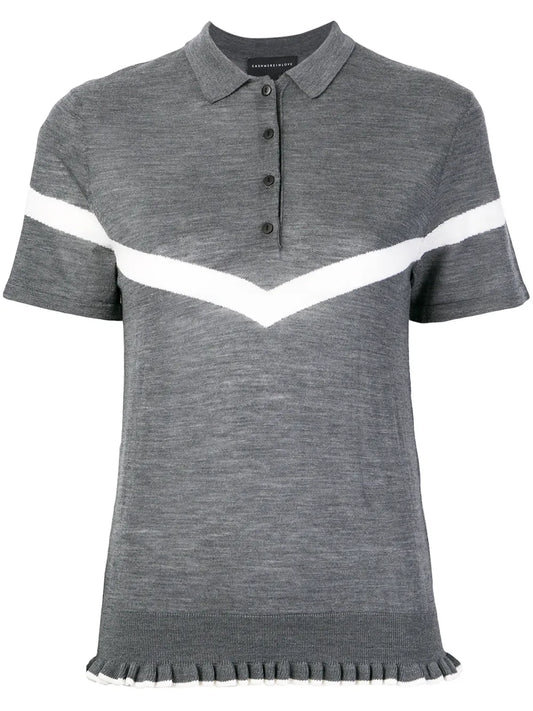 Ruffle Trimming Knitted Polo Shirt