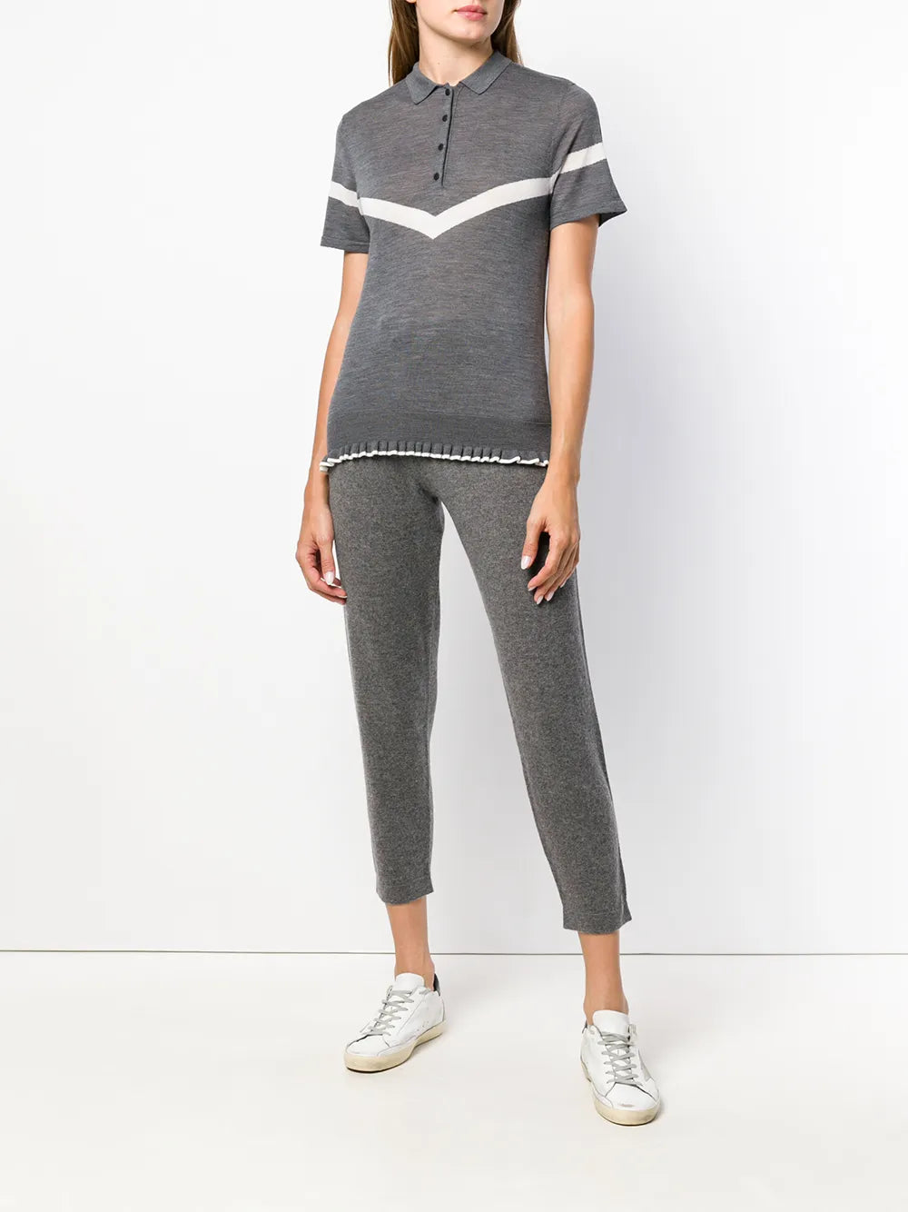 Ruffle Trimming Knitted Polo Shirt