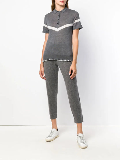 Ruffle Trimming Knitted Polo Shirt