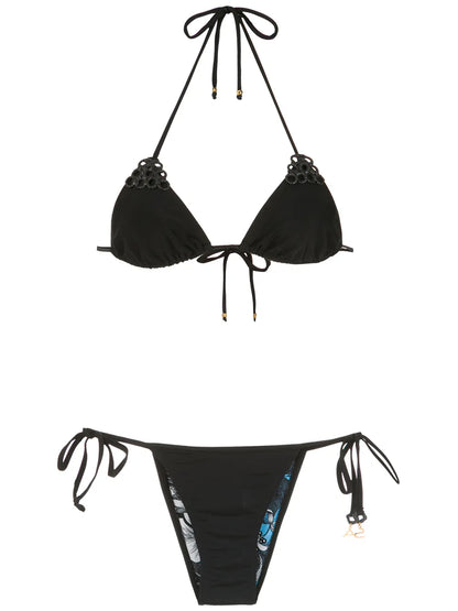 Embellished Triangle Top Bikini Set