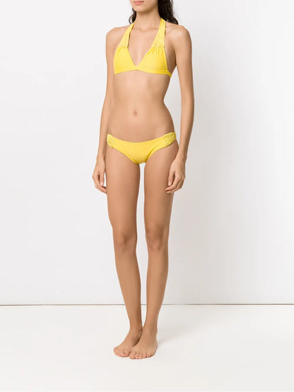 Textured Triangle Top Bikini Set