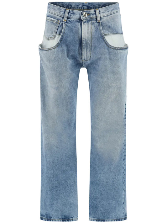 Contrast-Pocket Straight-Leg Jeans