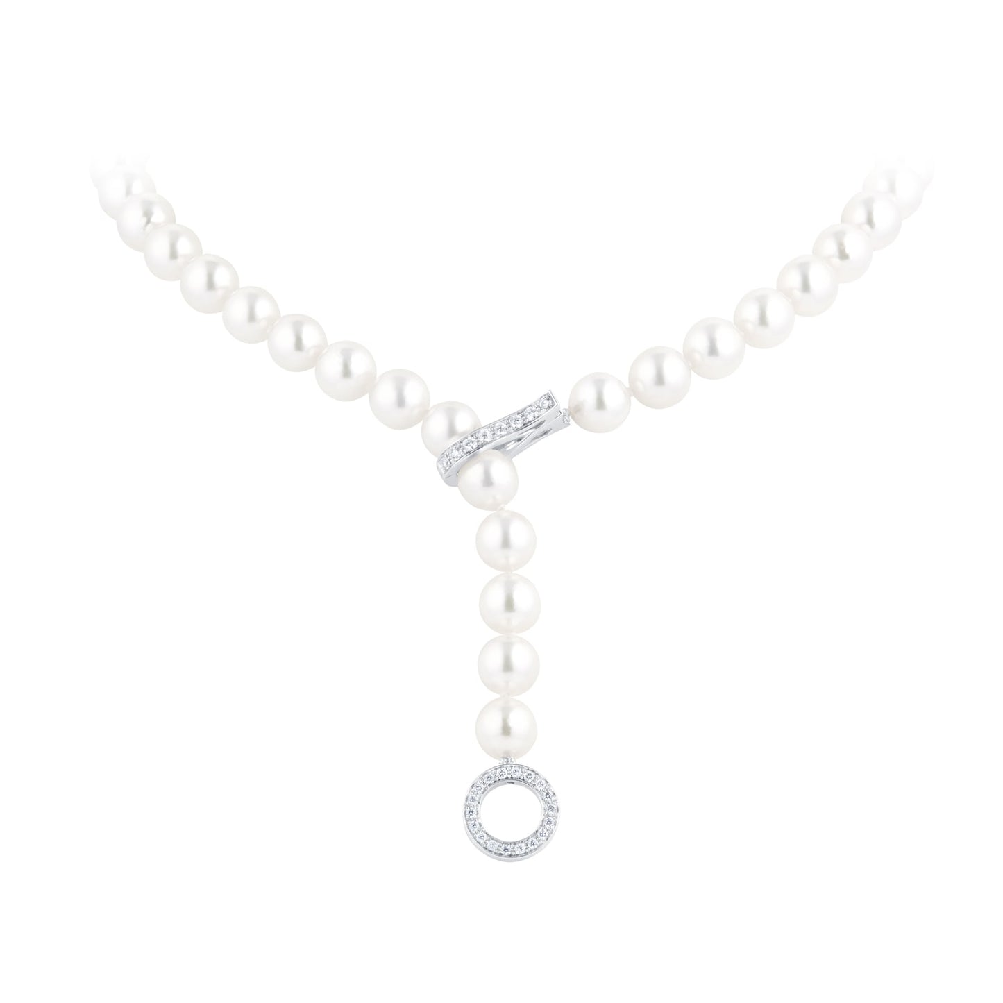 White Gold 7.5mm-8mm AA Akoya & 0.34cttw Diamond Lariat Necklace