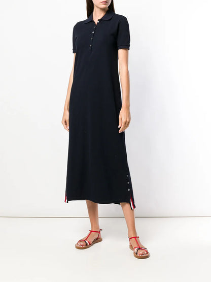 Center-Back Stripe Piqué Polo Dress