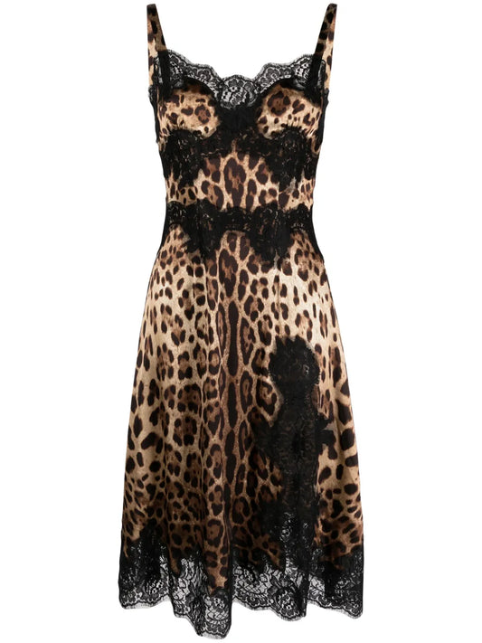 Leopard-Print Satin Slip Dress