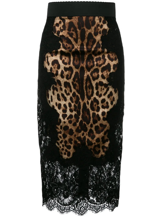 Leopard-Print Satin Midi Skirt