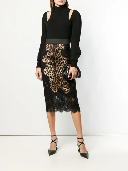 Leopard-Print Satin Midi Skirt