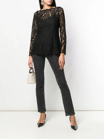 Cordonetto-Lace Long-Sleeve T-Shirt