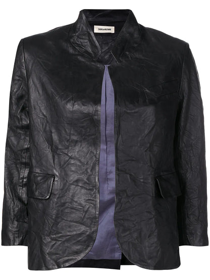Creased Effect Leather Jacket