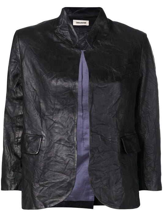 Creased Effect Leather Jacket