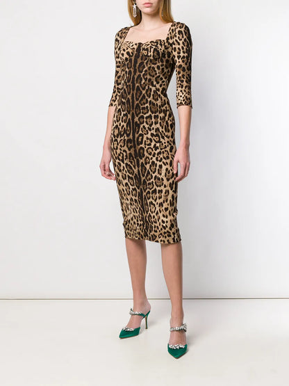 Leopard-Print Midi Dress