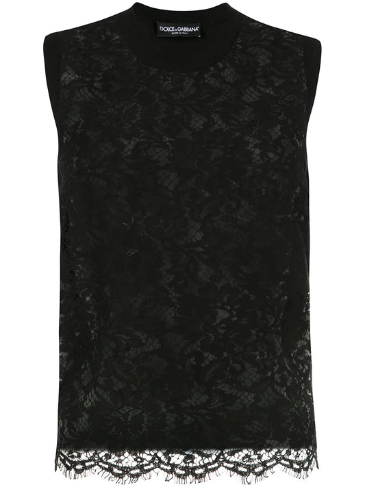 Lace-Overlay Sleeveless Tank Top