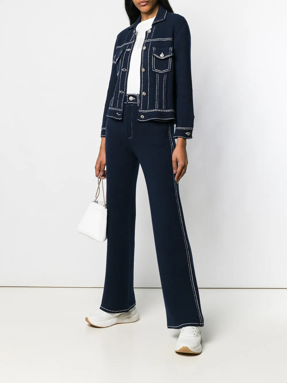 Contrast-Stitch Knitted Jacket