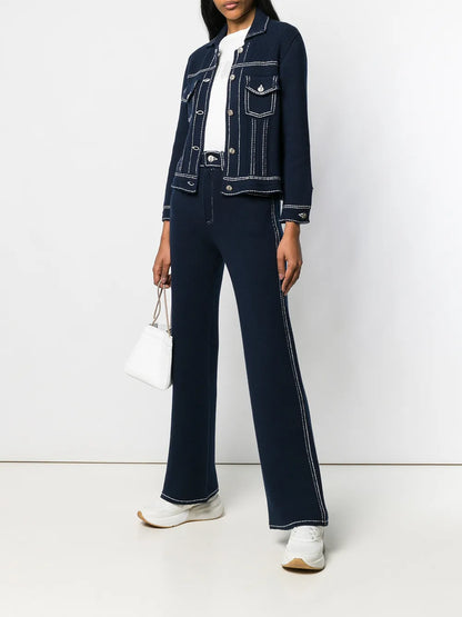 Contrast-Stitch Knitted Jacket