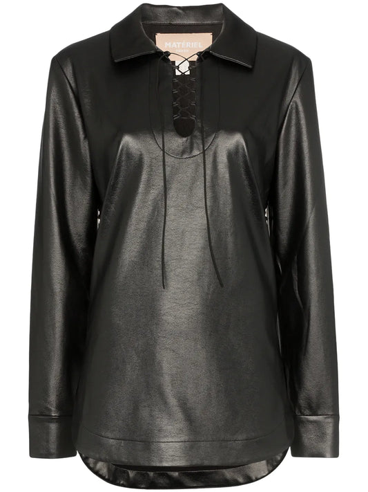 Faux Leather Lace-Up Top