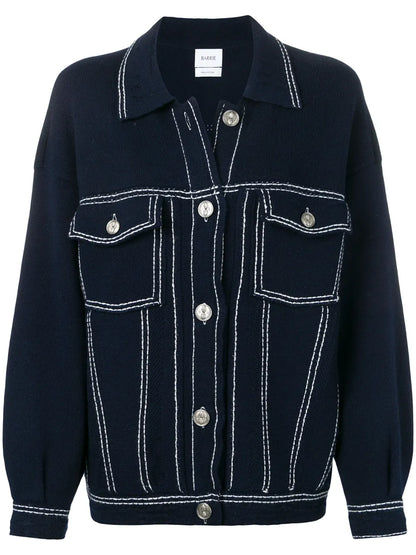 Contrast-Stitching Denim-Effect Jacket