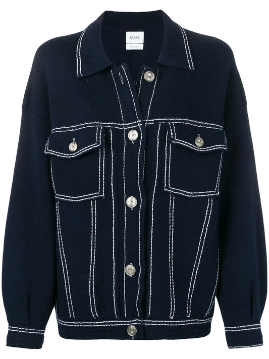 Contrast-Stitching Denim-Effect Jacket