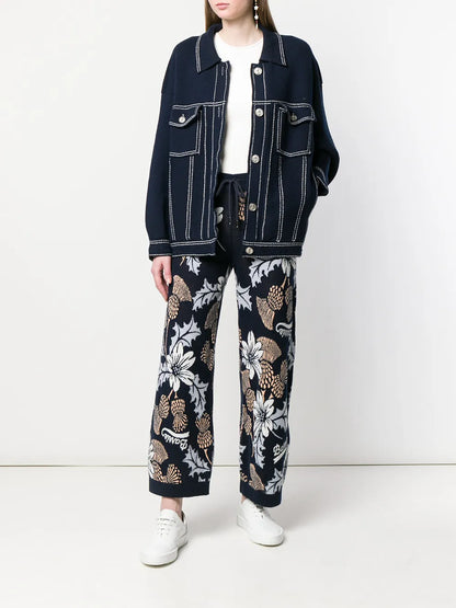 Contrast-Stitching Denim-Effect Jacket
