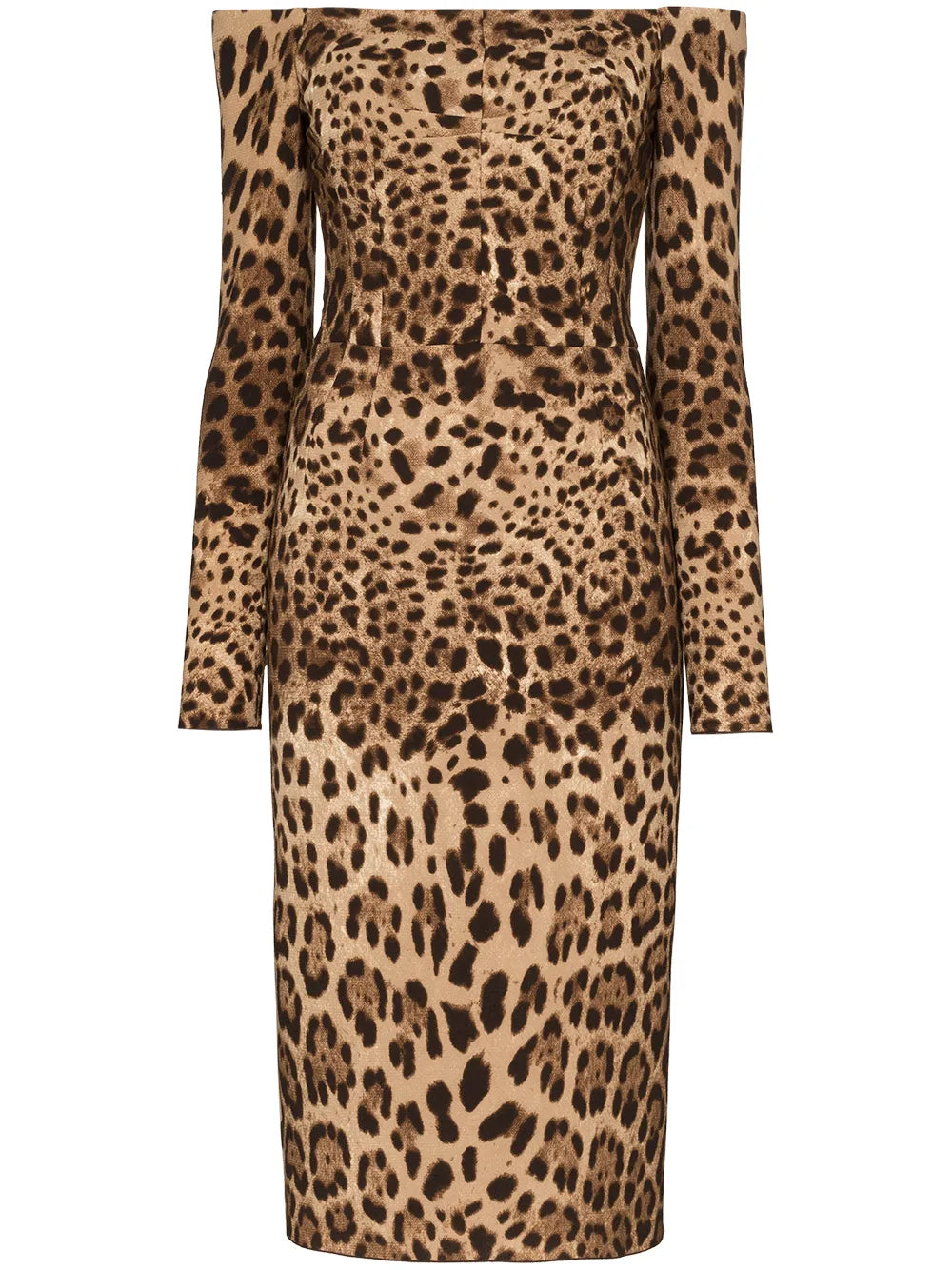 Off-The-Shoulder Leopard Print Midi Dress