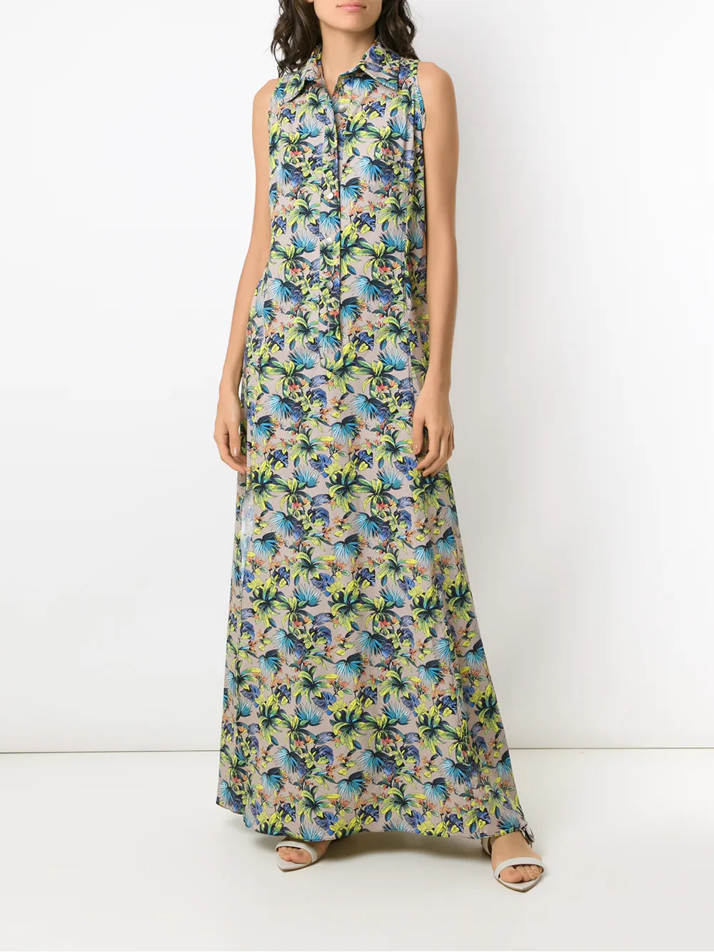 Sleeveless Floral Shirt Dress