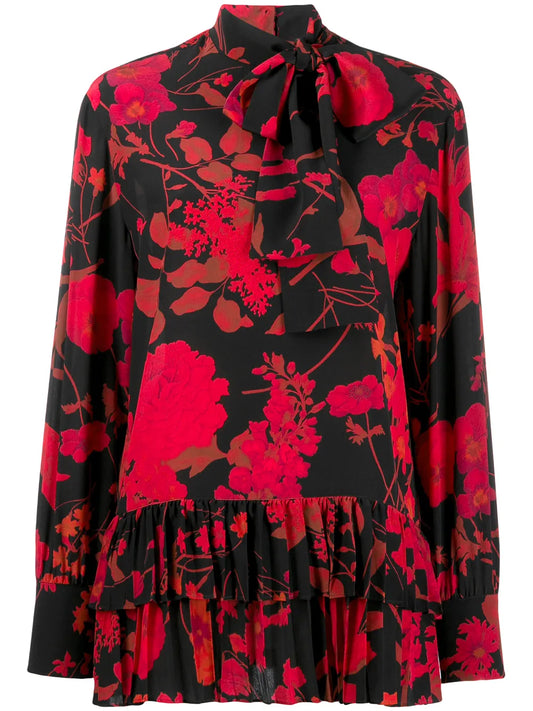 Floral Print Pleated Blouse