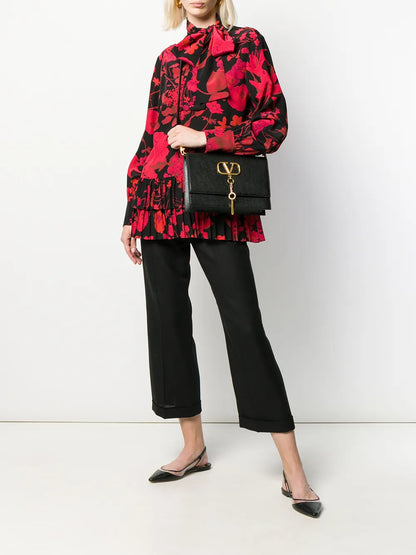 Floral Print Pleated Blouse