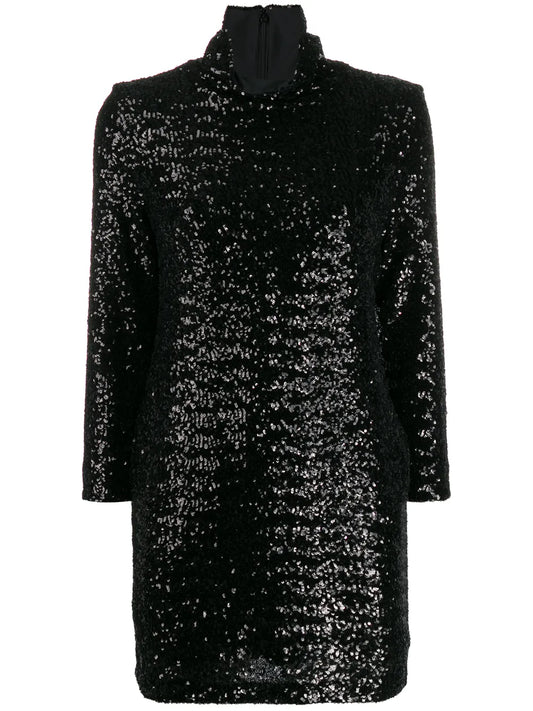 Roll-Neck Sequined Mini Dress