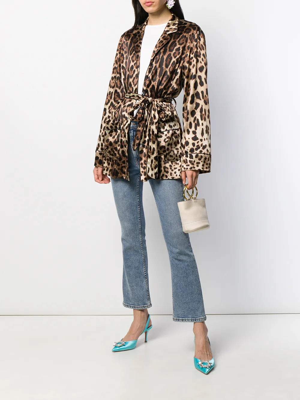 Leopard-Print Belted Pajama Shirt