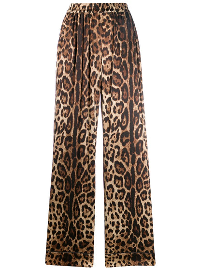 Leopard-Print Satin Pajama Bottoms
