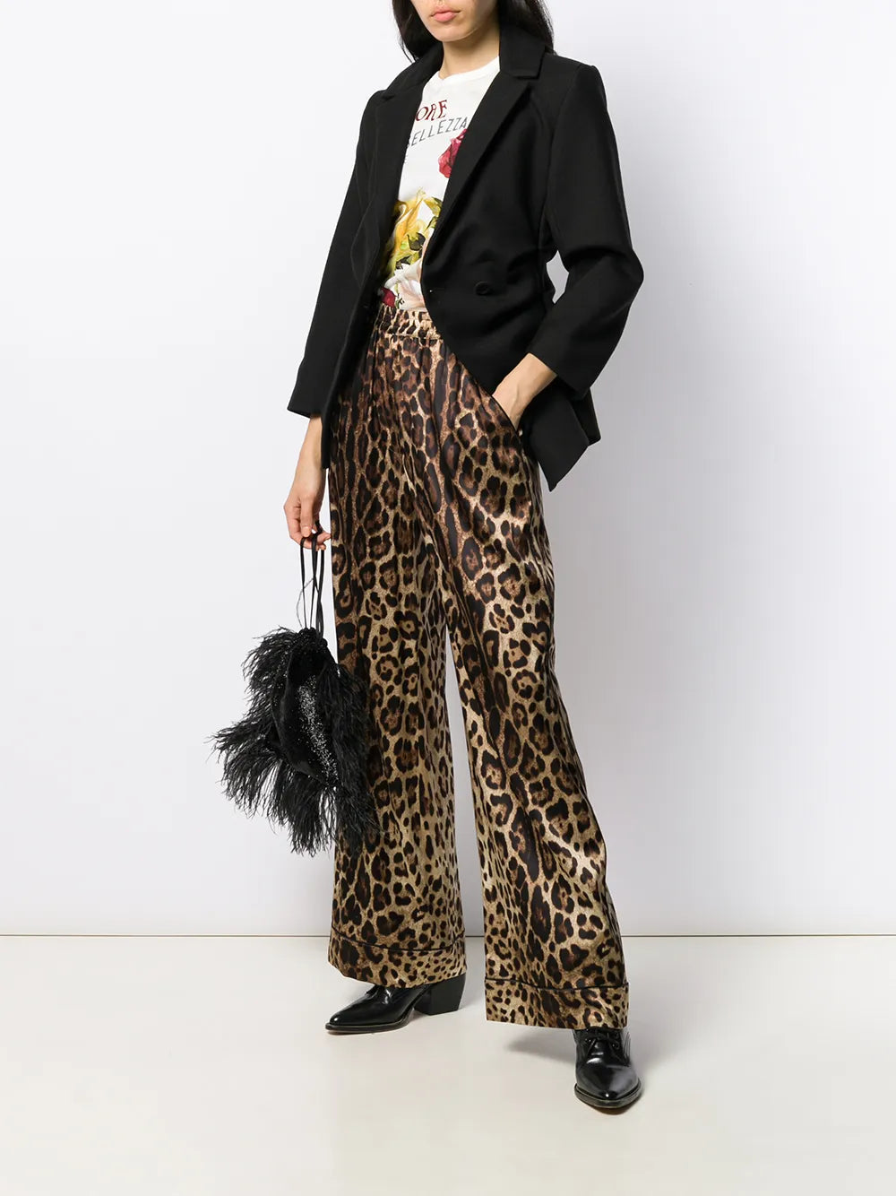 Leopard-Print Satin Pajama Bottoms
