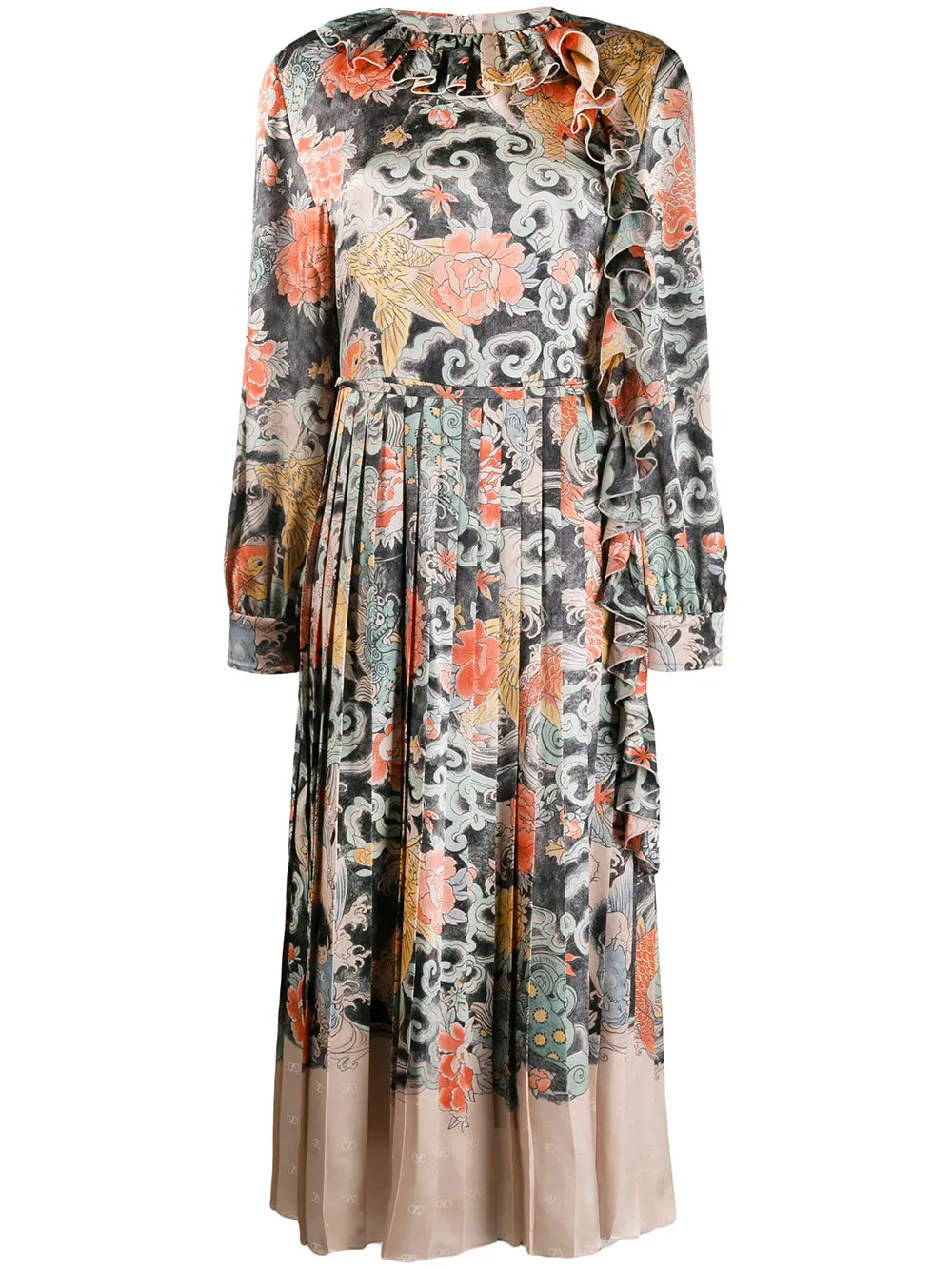 Oriental Print Satin Dress