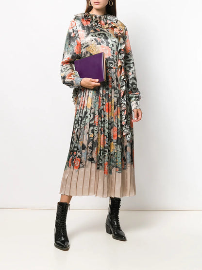 Oriental Print Satin Dress