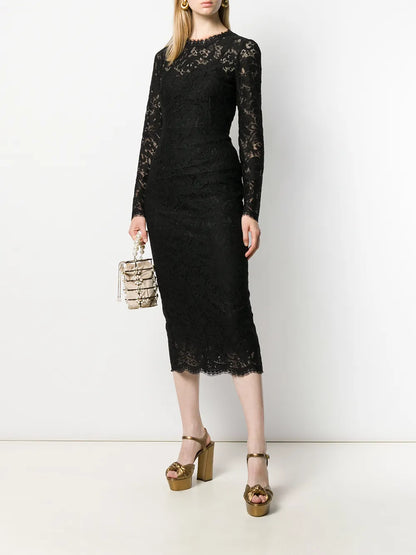 Floral-Lace Midi Dress