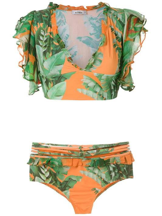 Printed Crop Top Bikini Set
