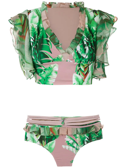 Printed Crop Top Bikini Set