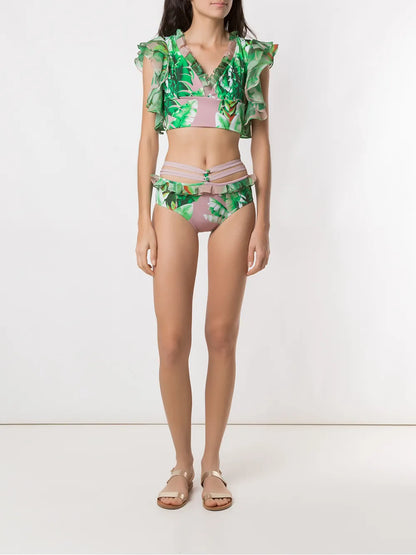 Printed Crop Top Bikini Set