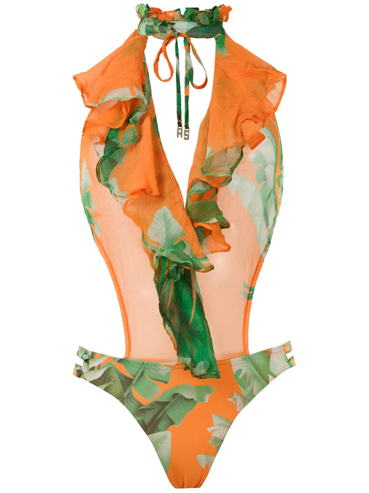 Printed Ruffle Swimsuit
