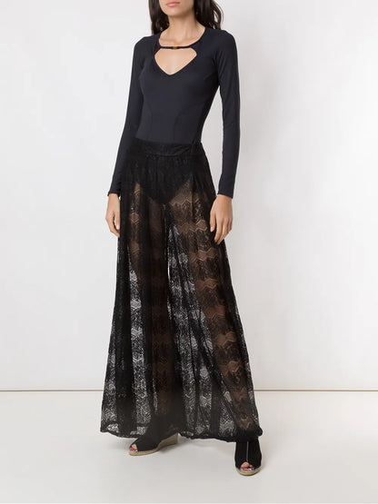 Wide-Leg Lace Trousers